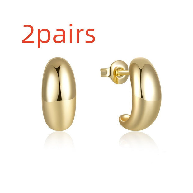 SilverGleam C - Hoop Stud Earrings - Elysian Bijoux