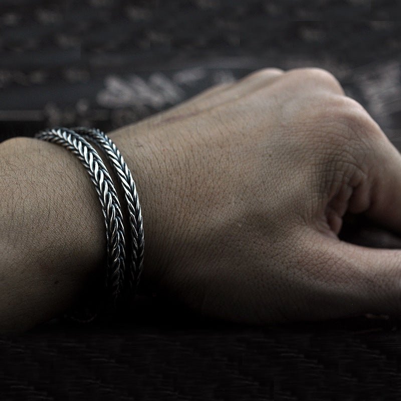 Vintage Braided Keel Bracelet for Men – 925 Silver Retro Style - Elysian Bijoux