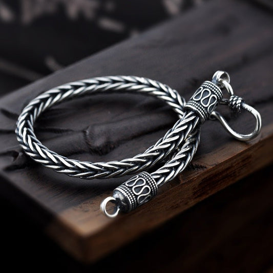 Vintage Braided Keel Bracelet for Men – 925 Silver Retro Style - Elysian Bijoux